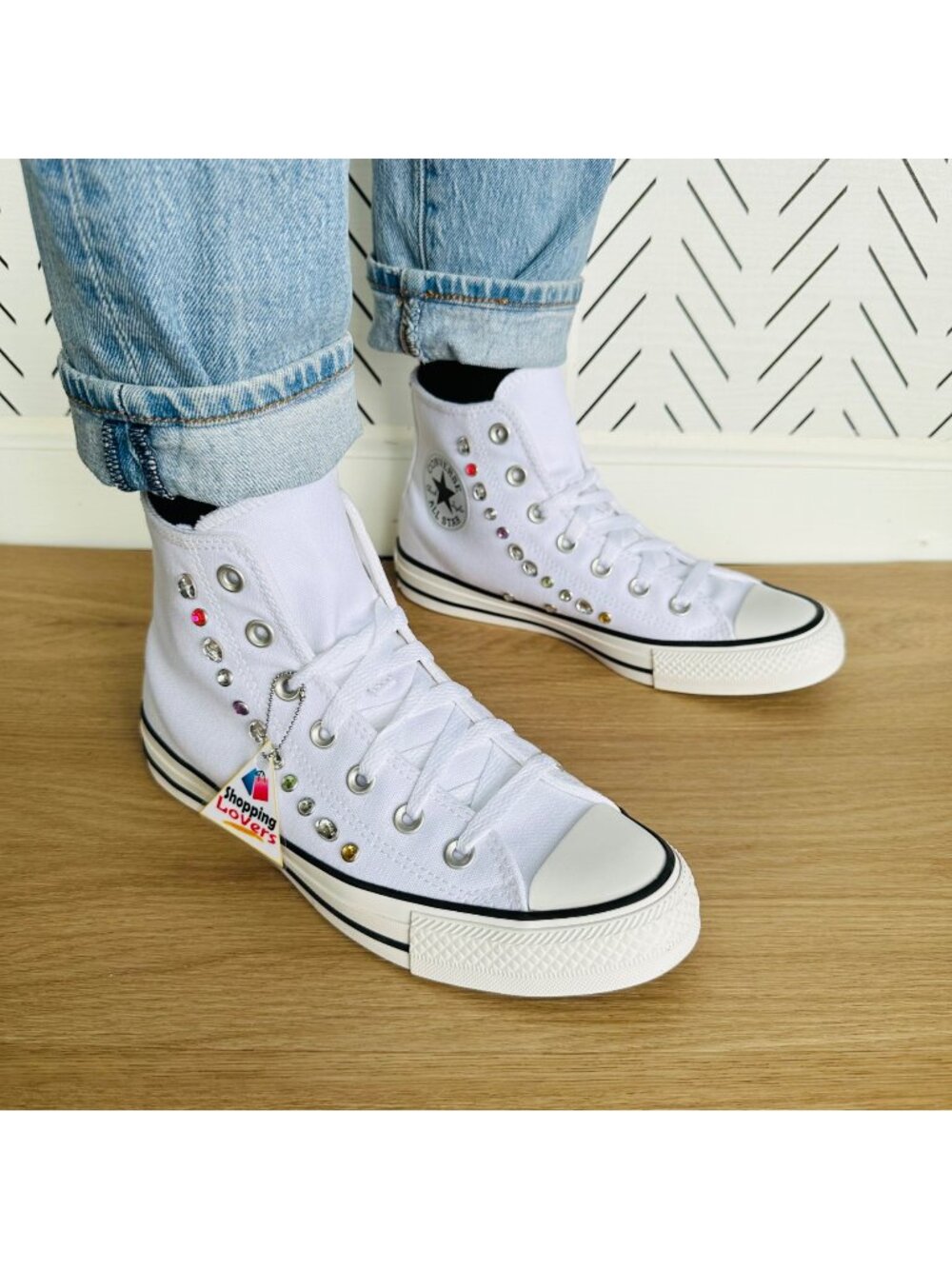 💎Converse Women Fashion sneShoes Sz 7.5 Chuck Taylor All Star Hi Y2K Gems White
